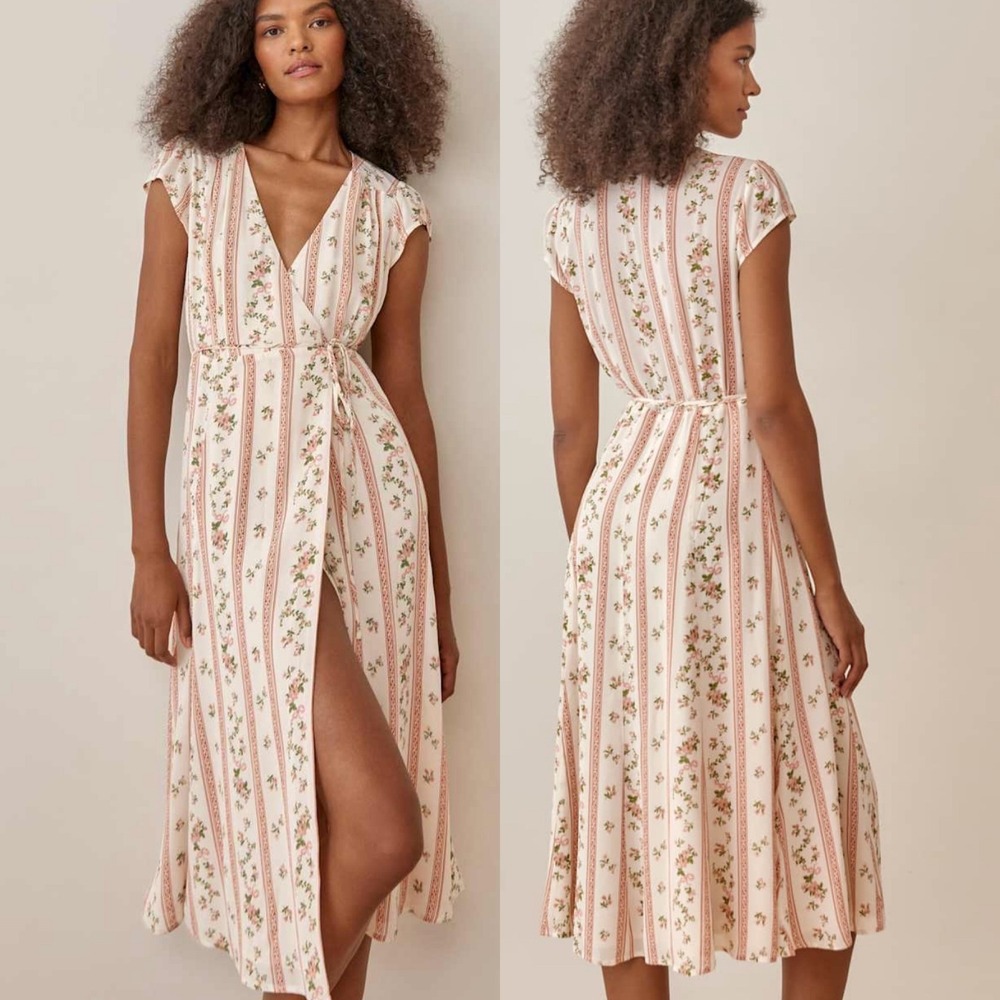 Reformation Carina Wrap Dress Womens Size XL Hampton Print Boho V-Neck Party USA